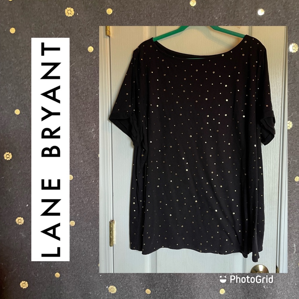 Lane Bryant gold dot cold shoulder split sleeve top 26/28